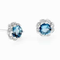 Boucles D'oreilles Puces Argent Blanc Clover Verre Oxydes De Zirconium