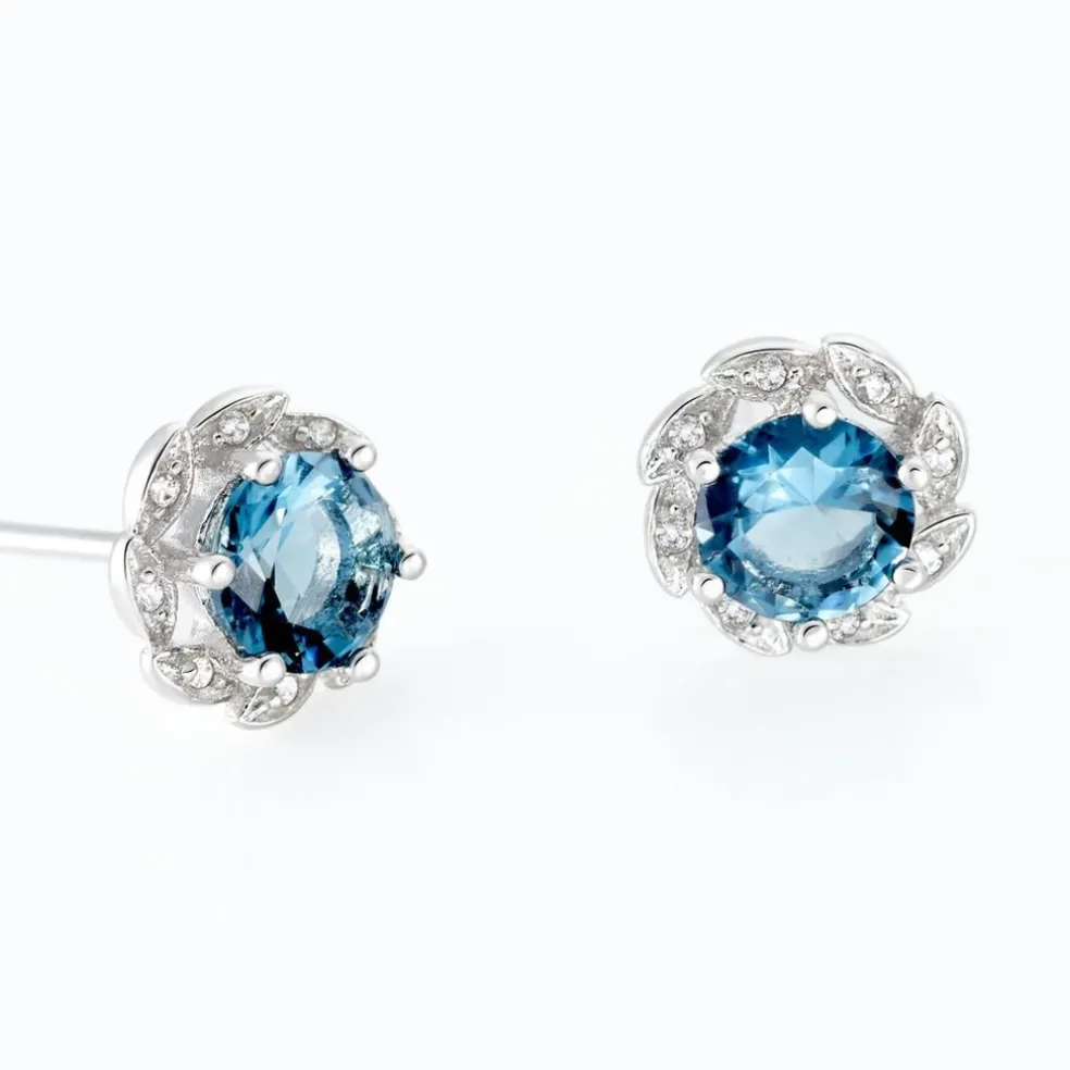 Boucles D'oreilles Puces Argent Blanc Clover Verre Oxydes De Zirconium