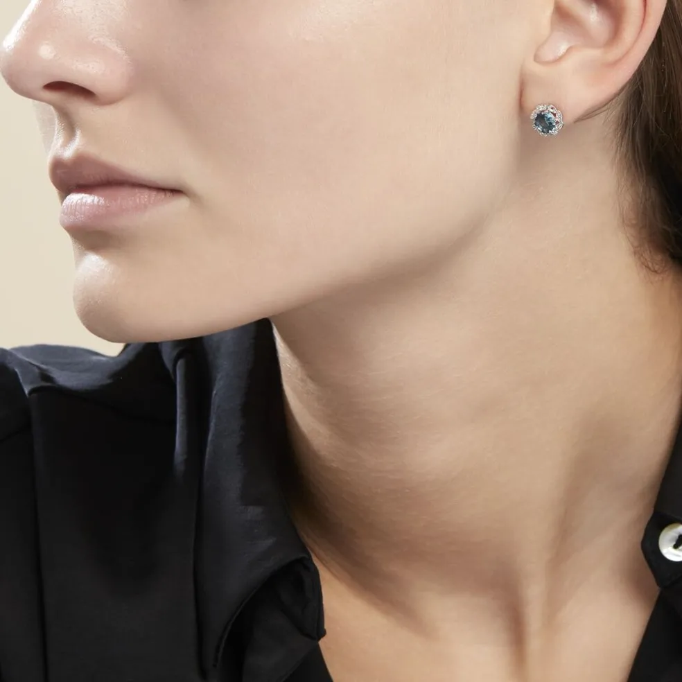 Boucles D'oreilles Puces Argent Blanc Clover Verre Oxydes De Zirconium