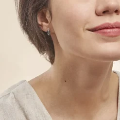 Boucles D'oreilles Puces Angie Or Blanc Saphir Et Diamant