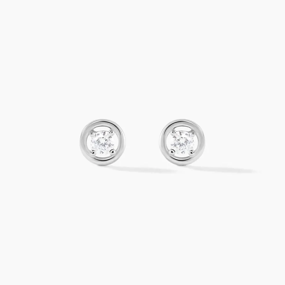 Boucles D'oreilles Puces Argent Blanc Laureto Oxydes De Zirconium