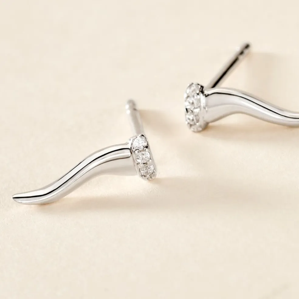 Boucles D'oreilles Puces Amalthee Argent Blanc Oxyde De Zirconium