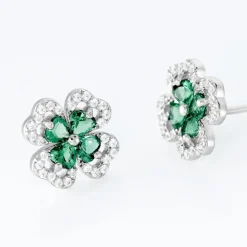 Boucles D'oreilles Puces Argent Blanc Deryn Verre Oxydes De Zirconium