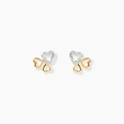 Boucles D'oreilles Puces Anne-maudae Triple Coeurs Or Bicolore