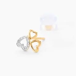 Boucles D'oreilles Puces Anne-maudae Triple Coeurs Or Bicolore