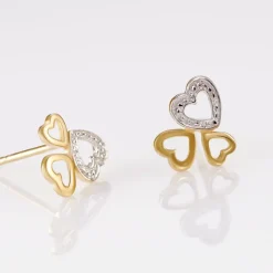 Boucles D'oreilles Puces Anne-maudae Triple Coeurs Or Bicolore