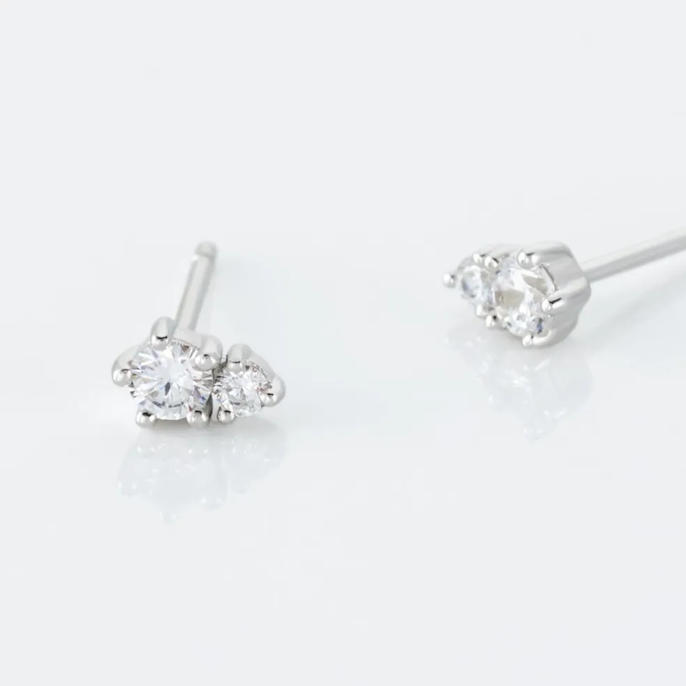 Boucles D'oreilles Puces Almira Argent Blanc Oxyde De Zirconium
