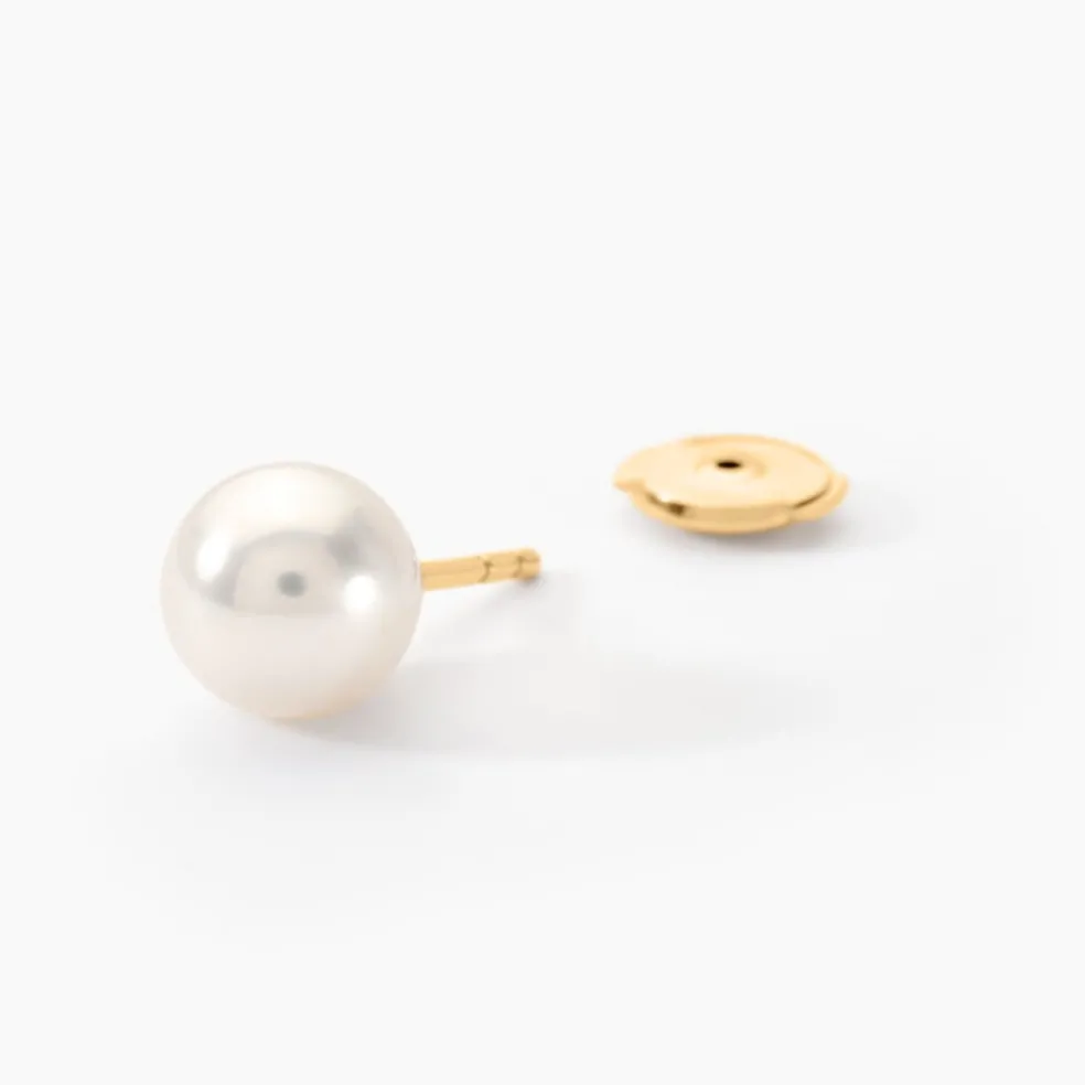 Boucles D'oreilles Puces Akoya Or Jaune Perle De Culture D'akoya