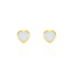Boucles D'oreilles Puces Azalea C艙ur Or Jaune Nacre