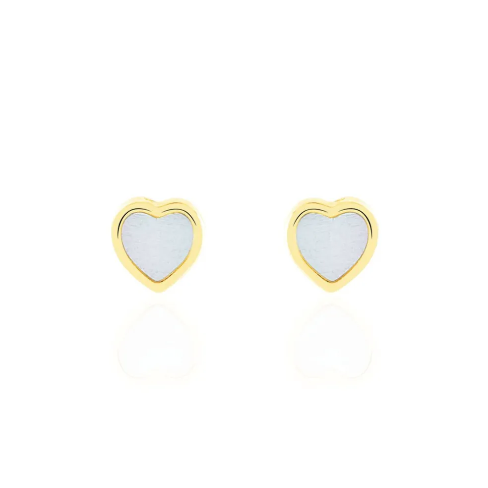 Boucles D'oreilles Puces Azalea C艙ur Or Jaune Nacre