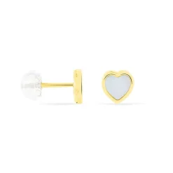 Boucles D'oreilles Puces Azalea C艙ur Or Jaune Nacre