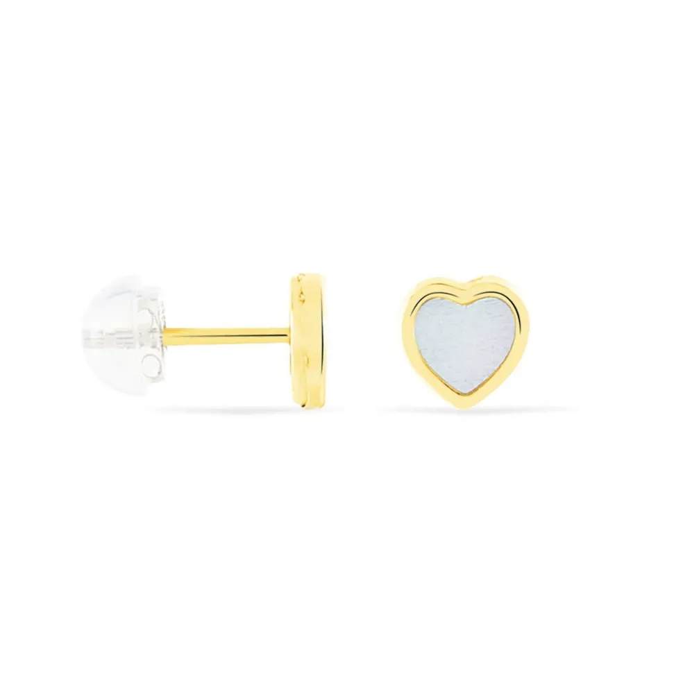 Boucles D'oreilles Puces Azalea C艙ur Or Jaune Nacre