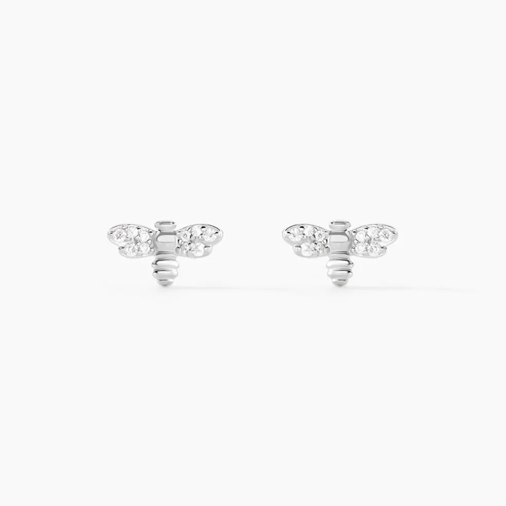 Boucles D'oreilles Puces Argent Blanc Bee Good Oxyde De Zirconium