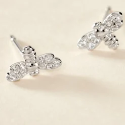 Boucles D'oreilles Puces Argent Blanc Bee Good Oxyde De Zirconium