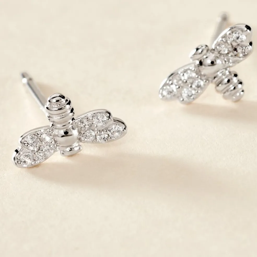 Boucles D'oreilles Puces Argent Blanc Bee Good Oxyde De Zirconium