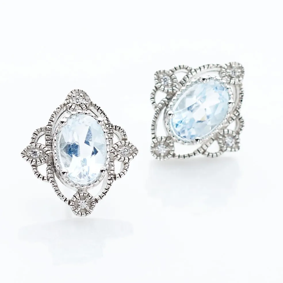 Boucles D'oreilles Puces Amance Or Blanc Topaze Et Oxyde De Zirconium