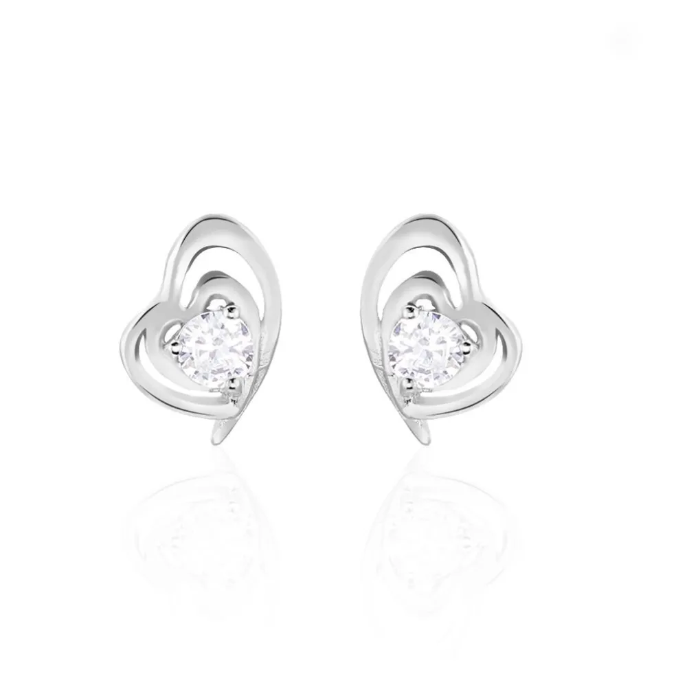 Boucles D'oreilles Puces Alou Argent Blanc Oxyde De Zirconium