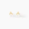 Boucles D'oreilles Puces Astragalus Or Jaune Perles De Culture