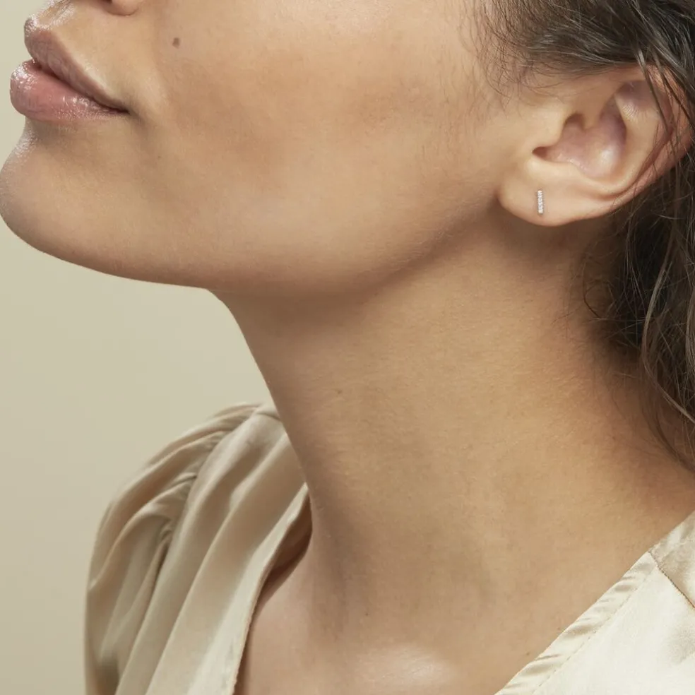 Boucles D'oreilles Puces Aprhodisia Or Blanc Diamant Blanc