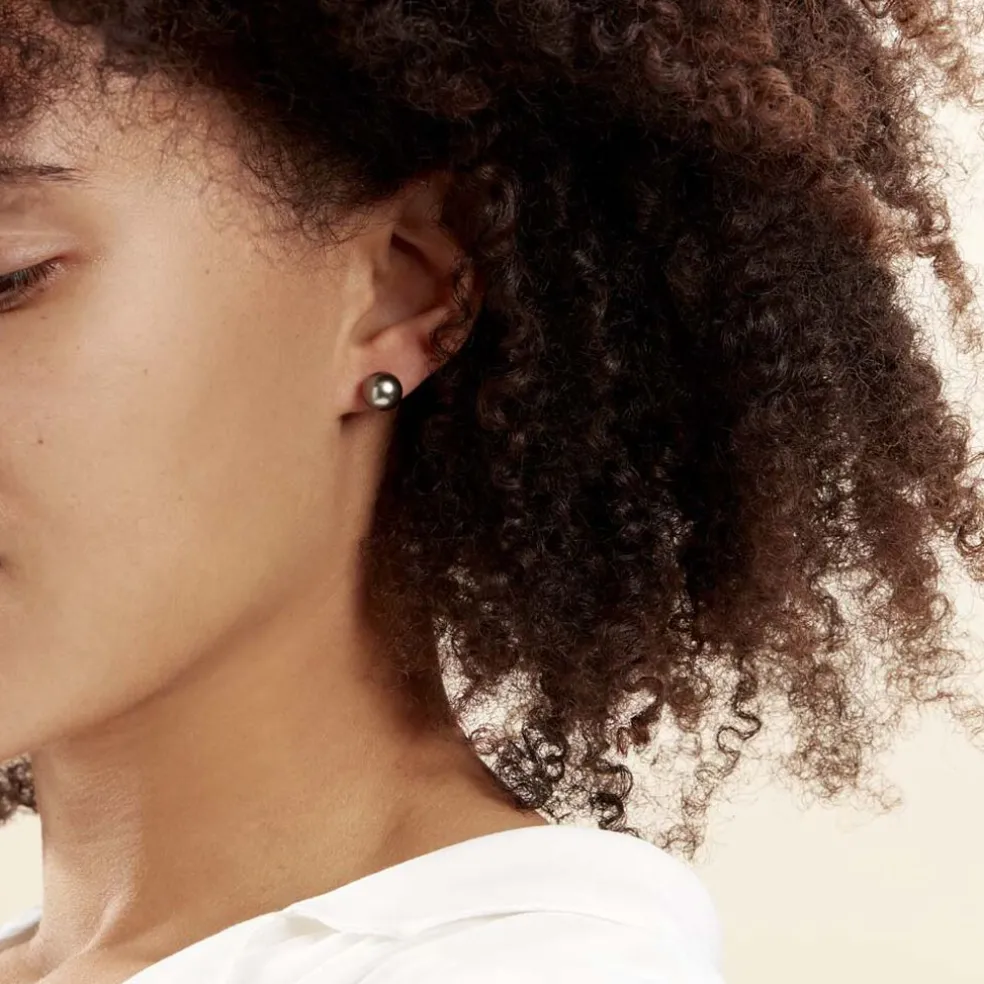 Boucles D'oreilles Puces Alper Or Jaune Perle De Culture De Tahiti