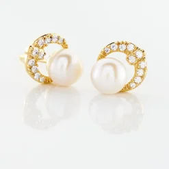 Boucles D'oreilles Puces Aloys Or Jaune Perle De Culture