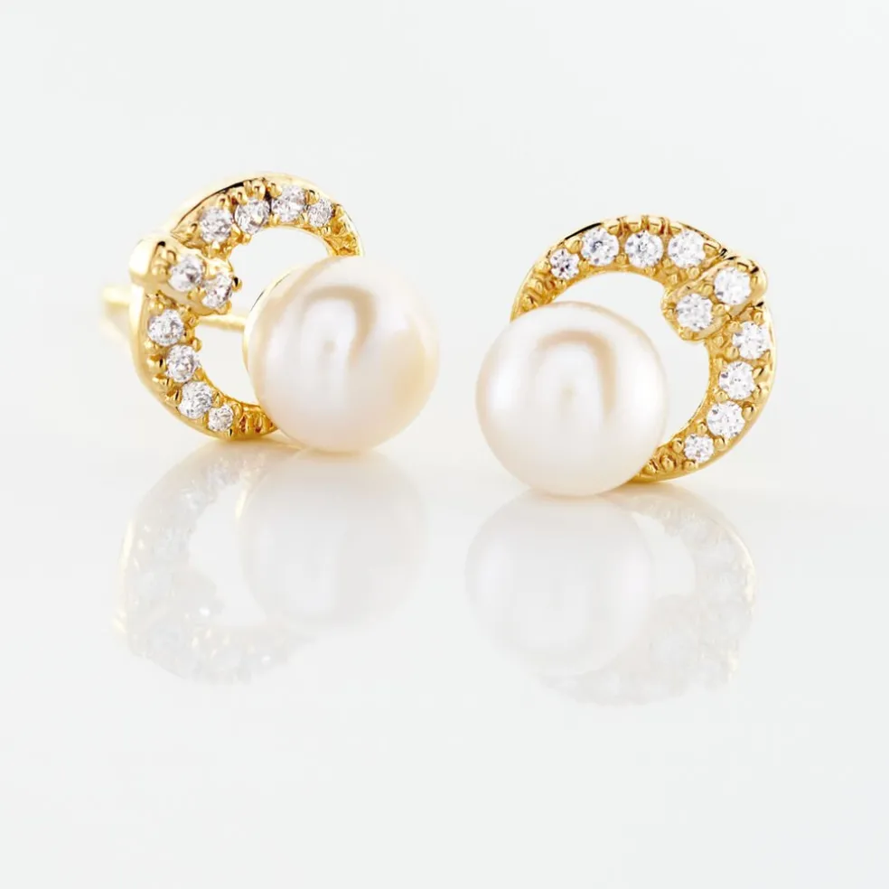 Boucles D'oreilles Puces Aloys Or Jaune Perle De Culture