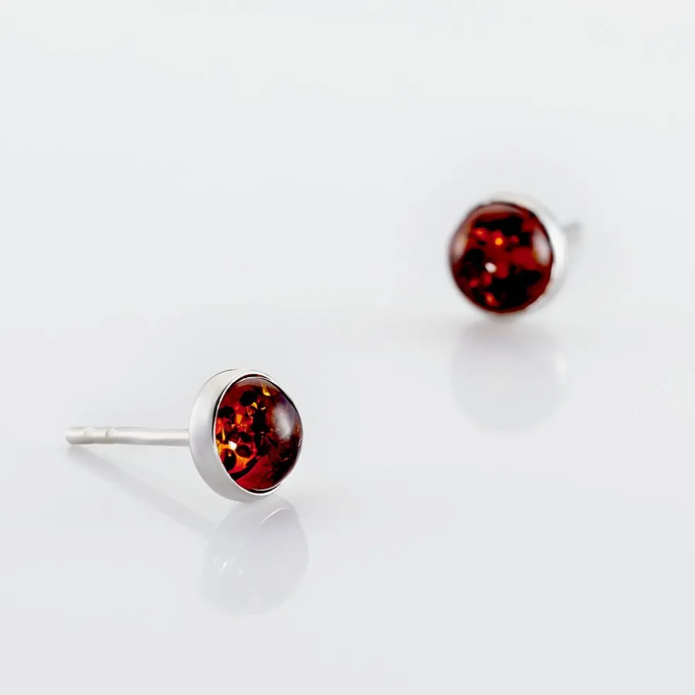 Boucles D'oreilles Puces Brunhild Argent Blanc Ambre