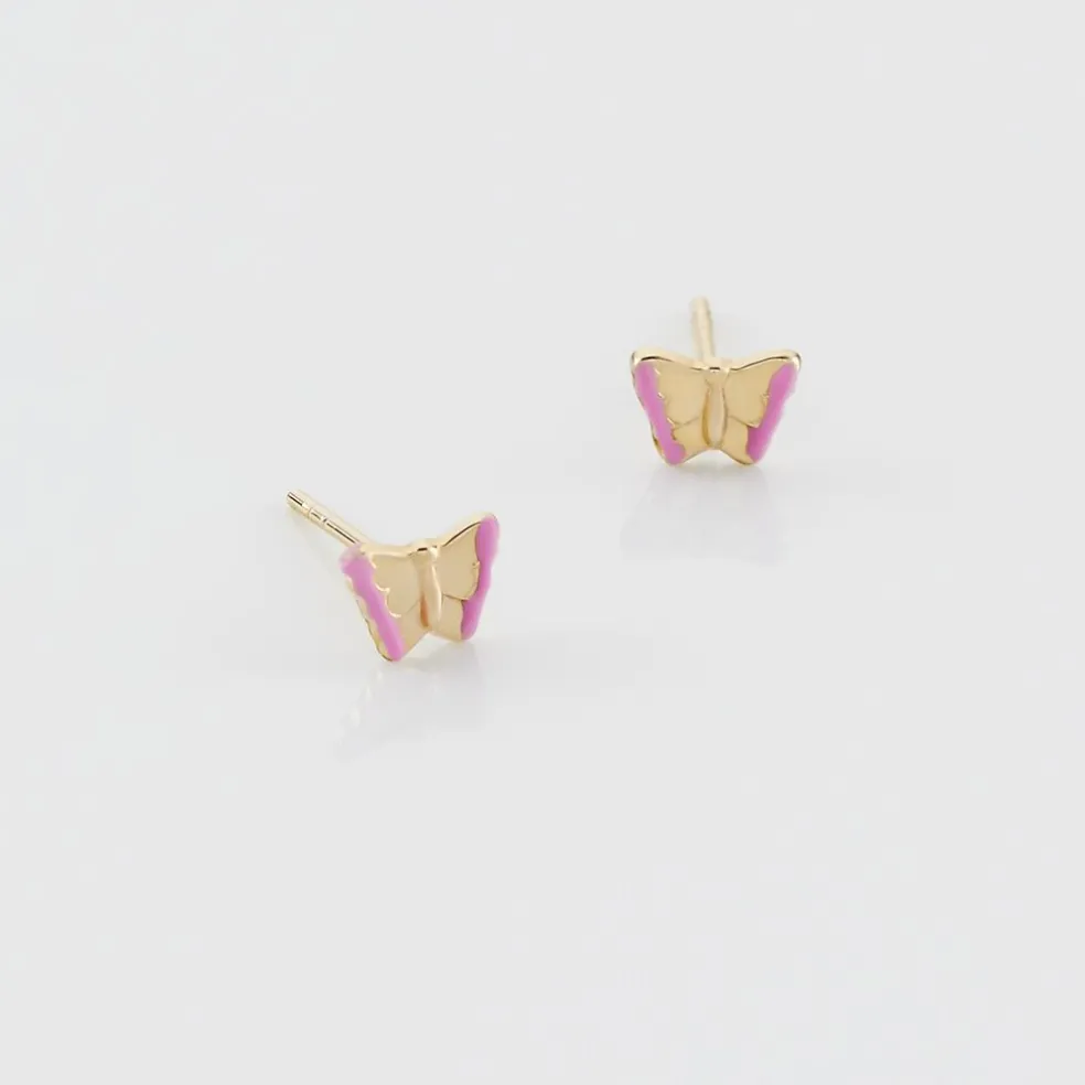 Boucles D'oreilles Puces Bartholomée Papillon Or Jaune