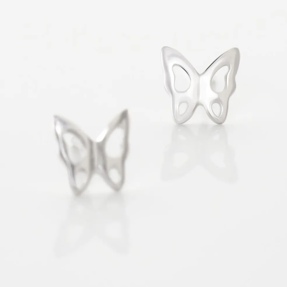 Boucles D'oreilles Puces Bartholomee Papillon Or Blanc