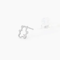 Boucles D'oreilles Puces Baptista Ours Or Blanc Oxydes