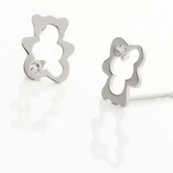 Boucles D'oreilles Puces Baptista Ours Or Blanc Oxydes