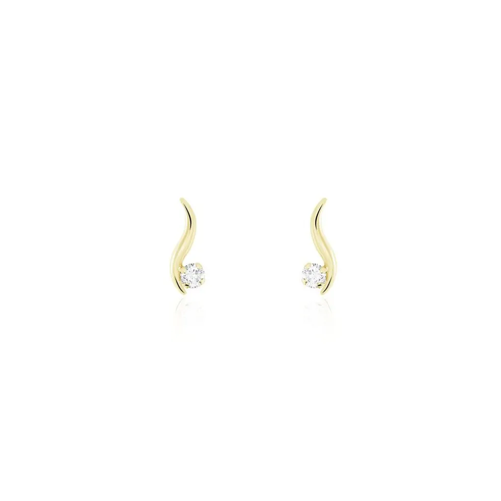 Boucles D'oreilles Puces Beryl Virgule Or Jaune Oxyde De Zirconium