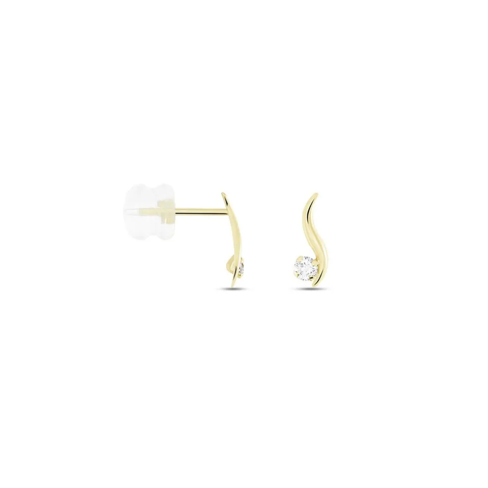 Boucles D'oreilles Puces Beryl Virgule Or Jaune Oxyde De Zirconium