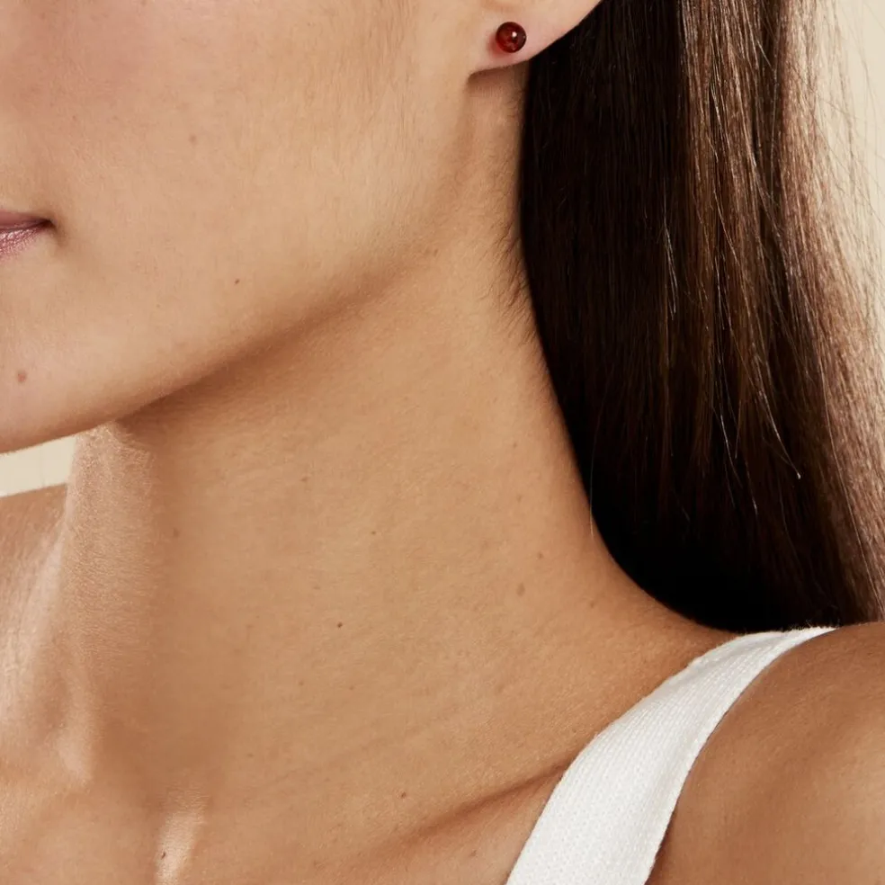 Boucles D'oreilles Puces Brunhild Argent Blanc Ambre