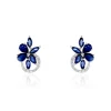 Boucles D'oreilles Puces Bouquet Or Blanc Saphir Et Diamant