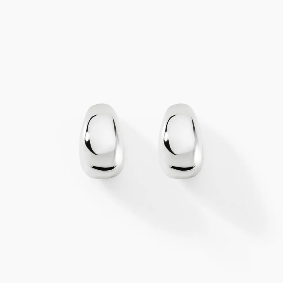 Boucles D'oreilles Puces Curve Argent Blanc