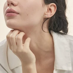 Boucles D'oreilles Puces Coeur Serti Clos Or Jaune Oxyde De Zirconium