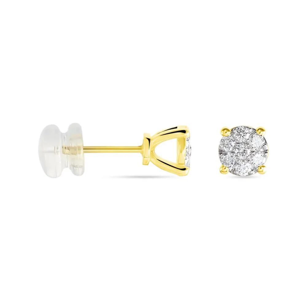 Boucles D'oreilles Puces Charlene Or Jaune Diamant Synthetique