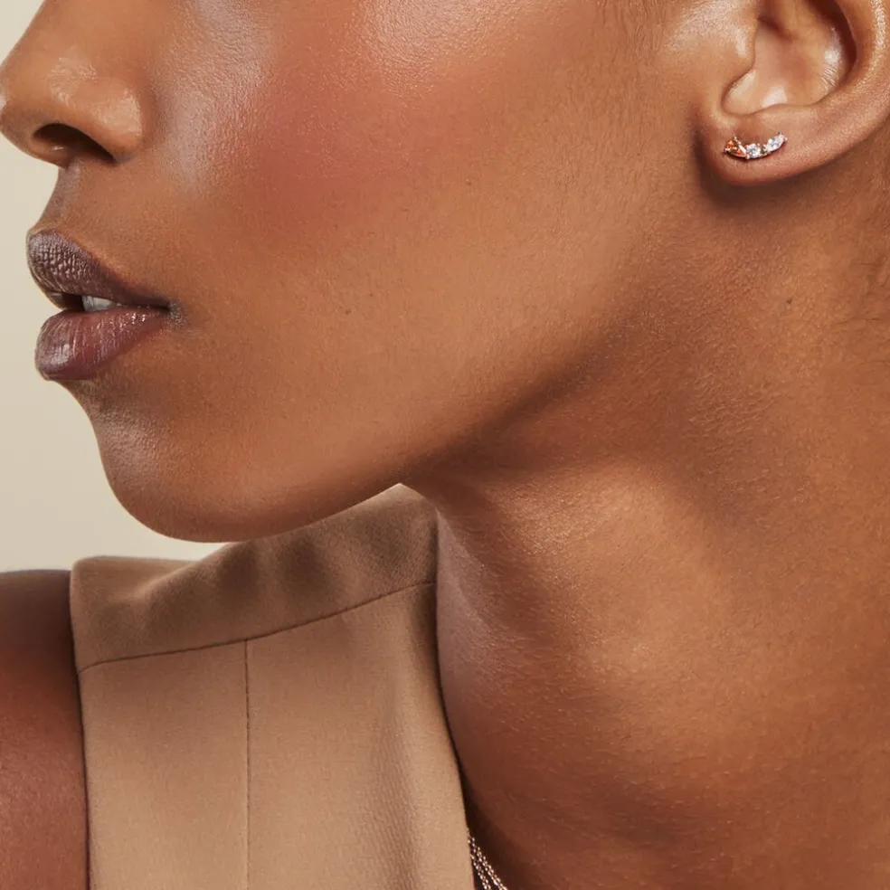 Boucles D'oreilles Puces Camelia Argent Rose Oxyde