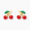 Boucles D'oreilles Puces Cherry Cerise Or Jaune