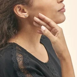 Boucles D'oreilles Puces Collection 1986 Or Blanc Diamant