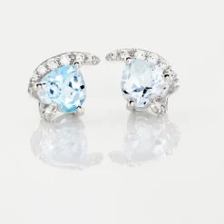 Boucles D'oreilles Puces Coeur In Love Or Blanc Topaze Et Oxyde