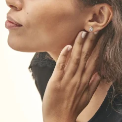 Boucles D'oreilles Puces Coeur In Love Or Blanc Topaze Et Oxyde