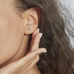 Boucles D'oreilles Puces Cyprian Argent Blanc Oxyde