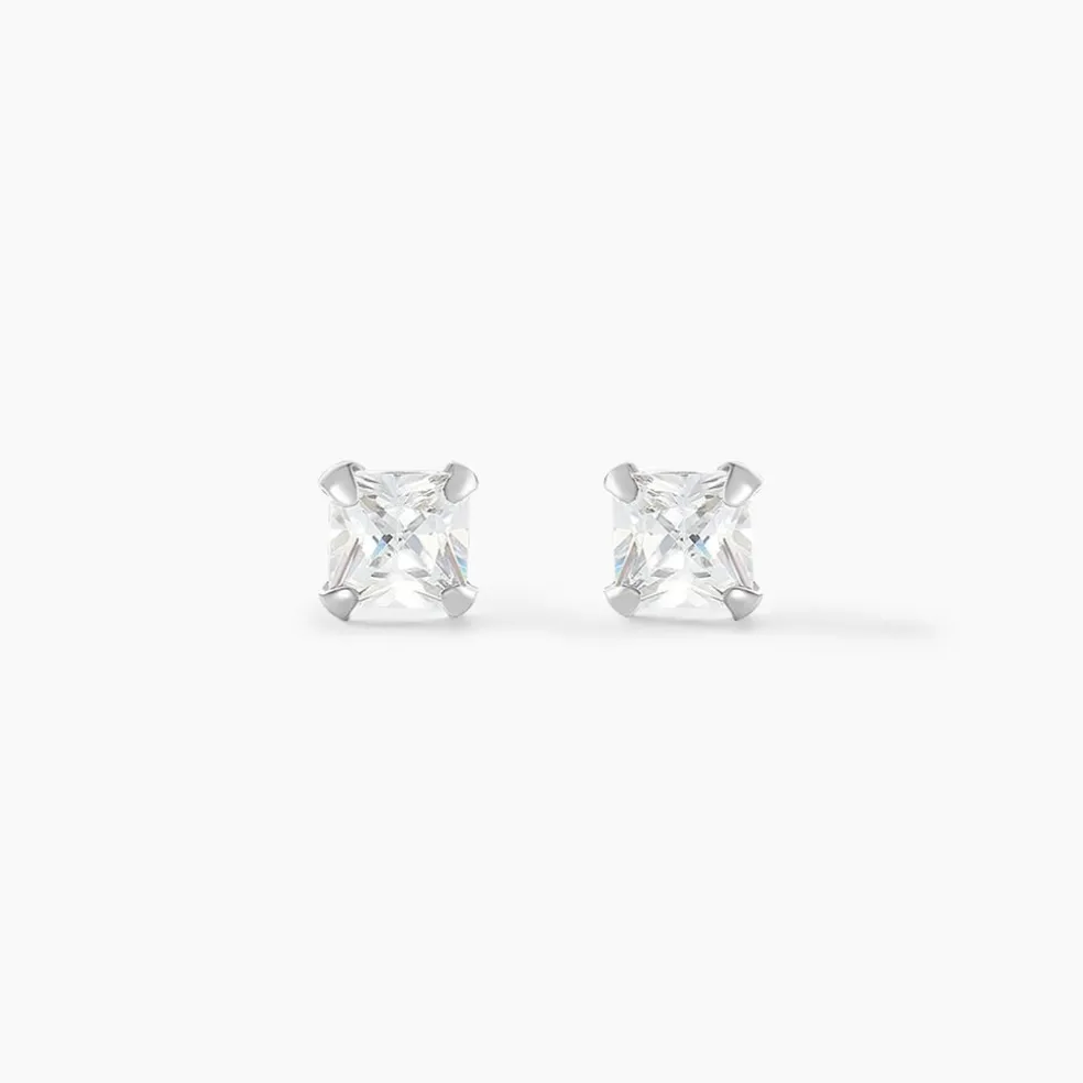 Boucles D'oreilles Puces Carre Argent Blanc Oxyde De Zirconium
