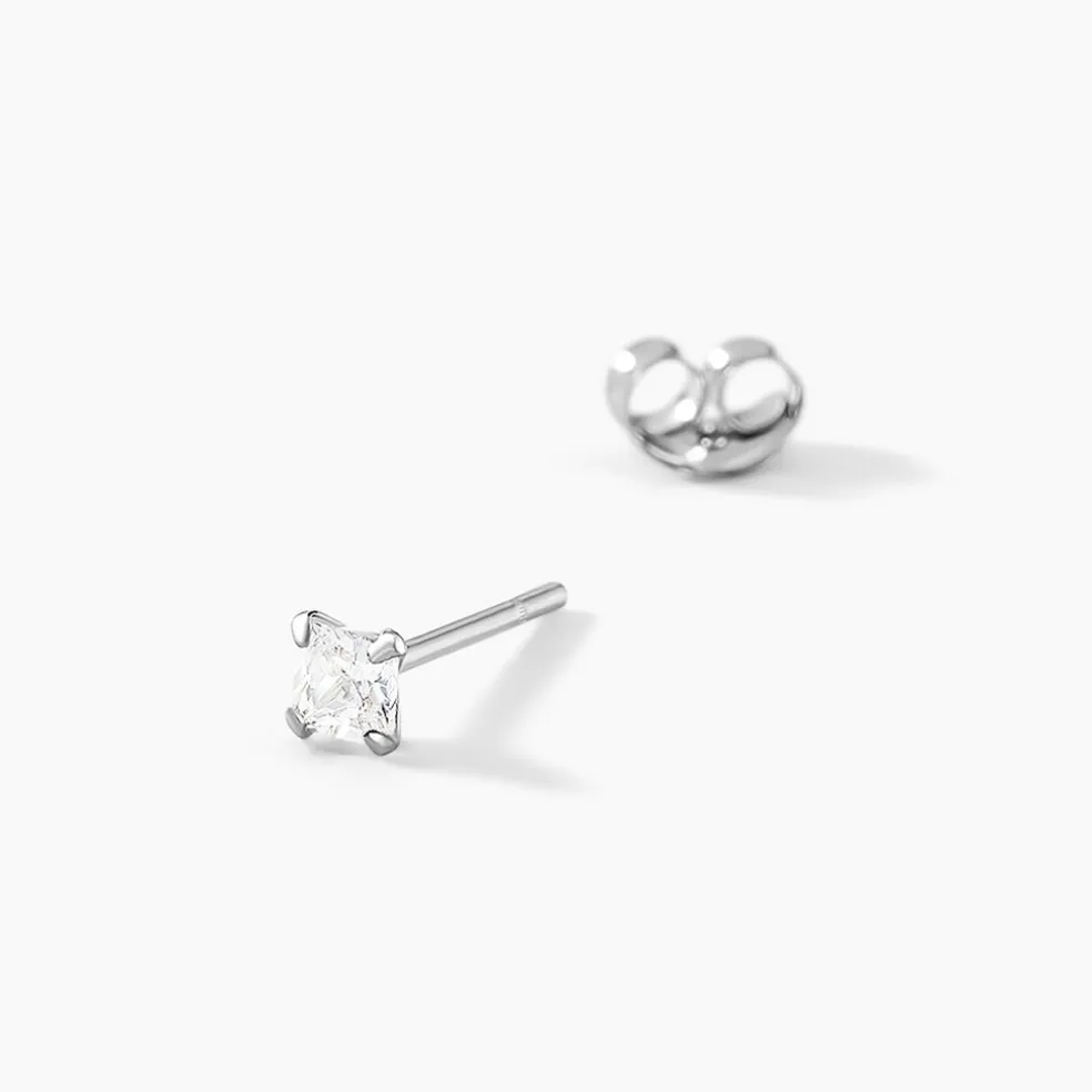 Boucles D'oreilles Puces Carre Argent Blanc Oxyde De Zirconium