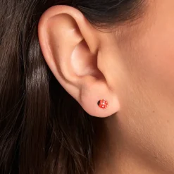 Boucles D'oreilles Puces Coccinella Or Jaune Oxyde De Zirconium