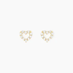 Boucles D'oreilles Puces Coeur Ajoure Or Jaune Oxyde De Zirconium