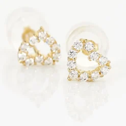 Boucles D'oreilles Puces Coeur Ajoure Or Jaune Oxyde De Zirconium
