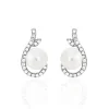 Boucles D'oreilles Puces Cyrana Argent Blanc Perle De Culture Et Oxyde
